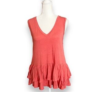 Altar'd State V-Neck Top Size Small Coral Pink Sleeveless Layered Ruffles